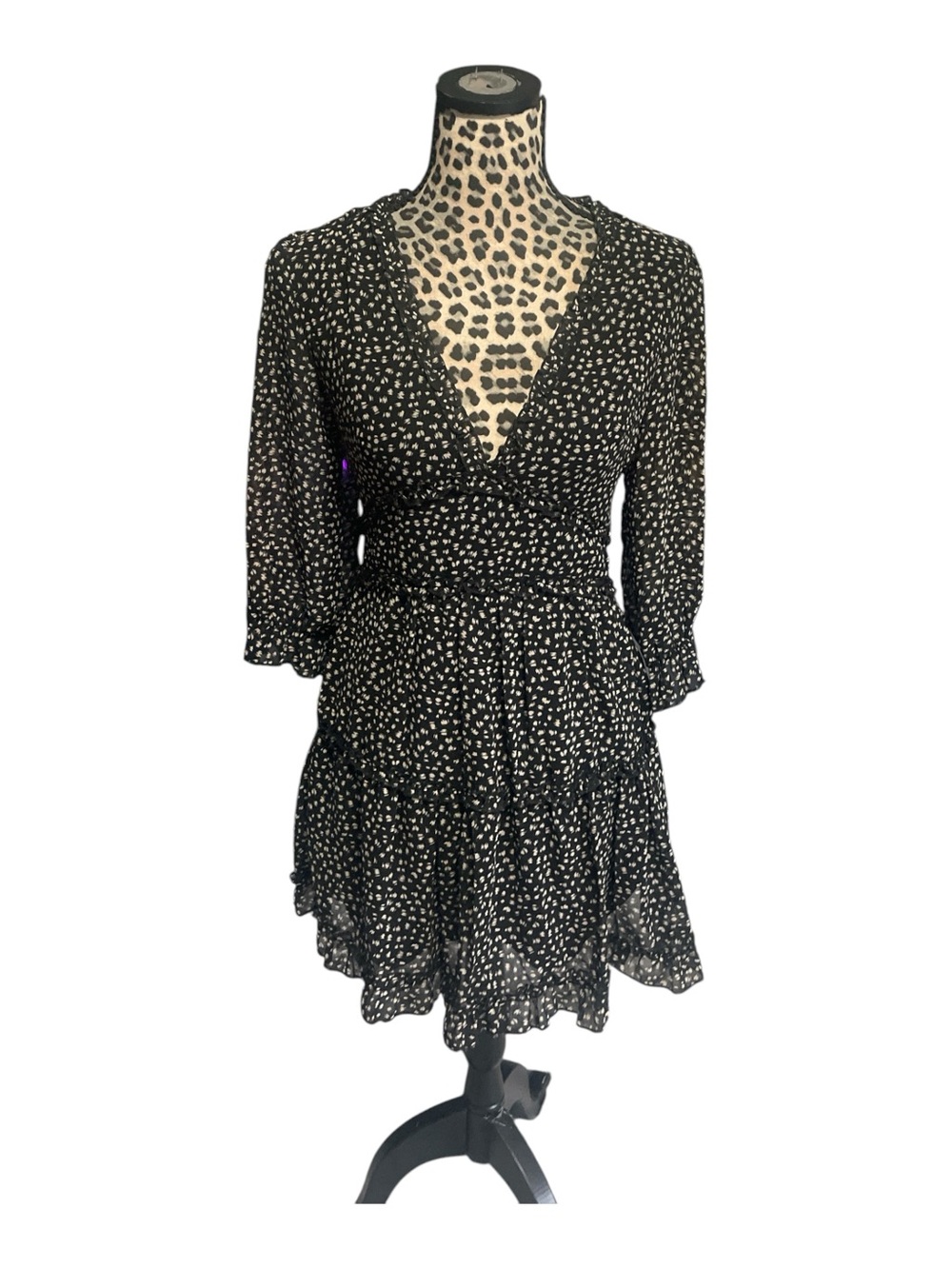 miami Black & White V-Neck Tiered Mini Dress